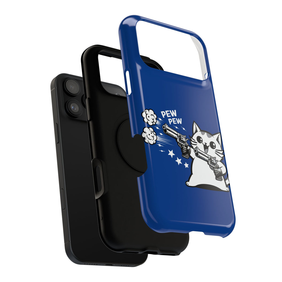 Phone Case — Blue "Pew Pew" Cat Impact-Resistant Case