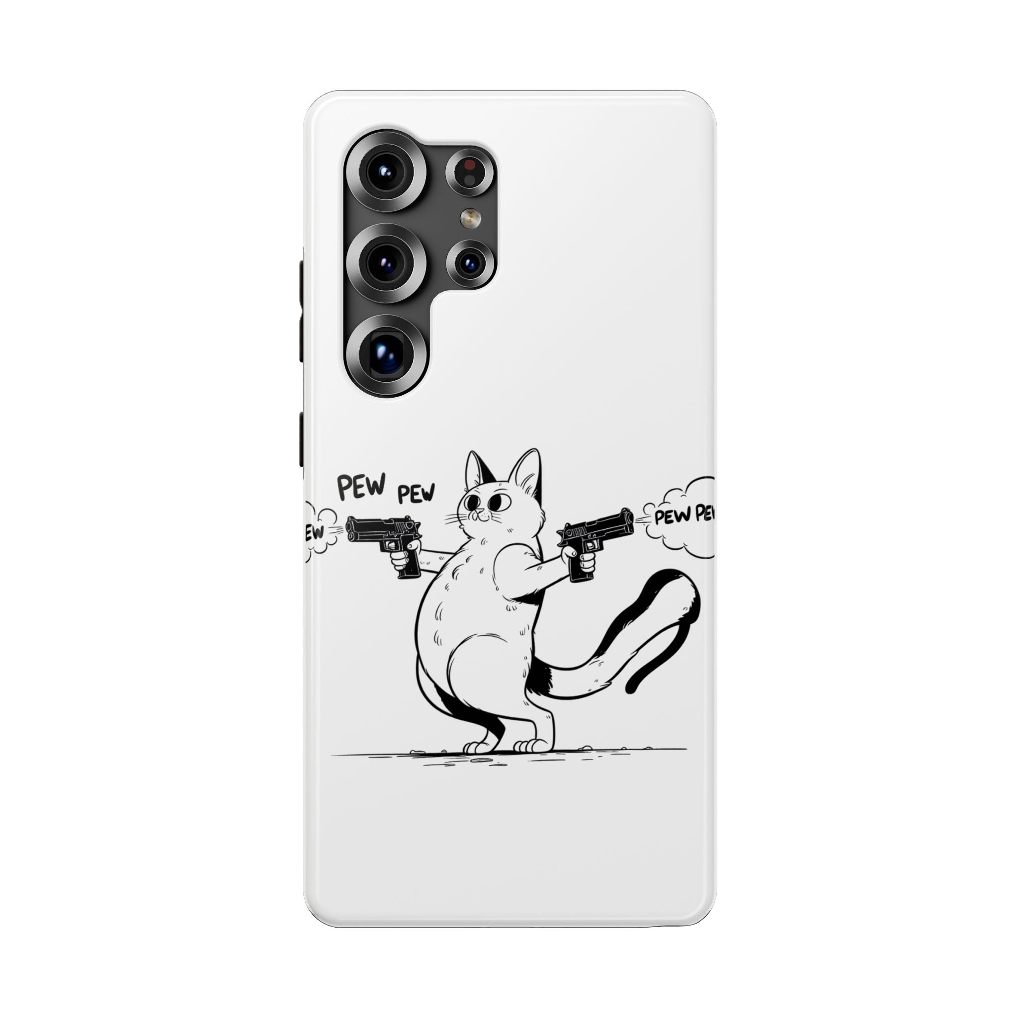 Cat Shooting 'Pew Pew' Phone Case — Impact-Resistant iPhone Cover