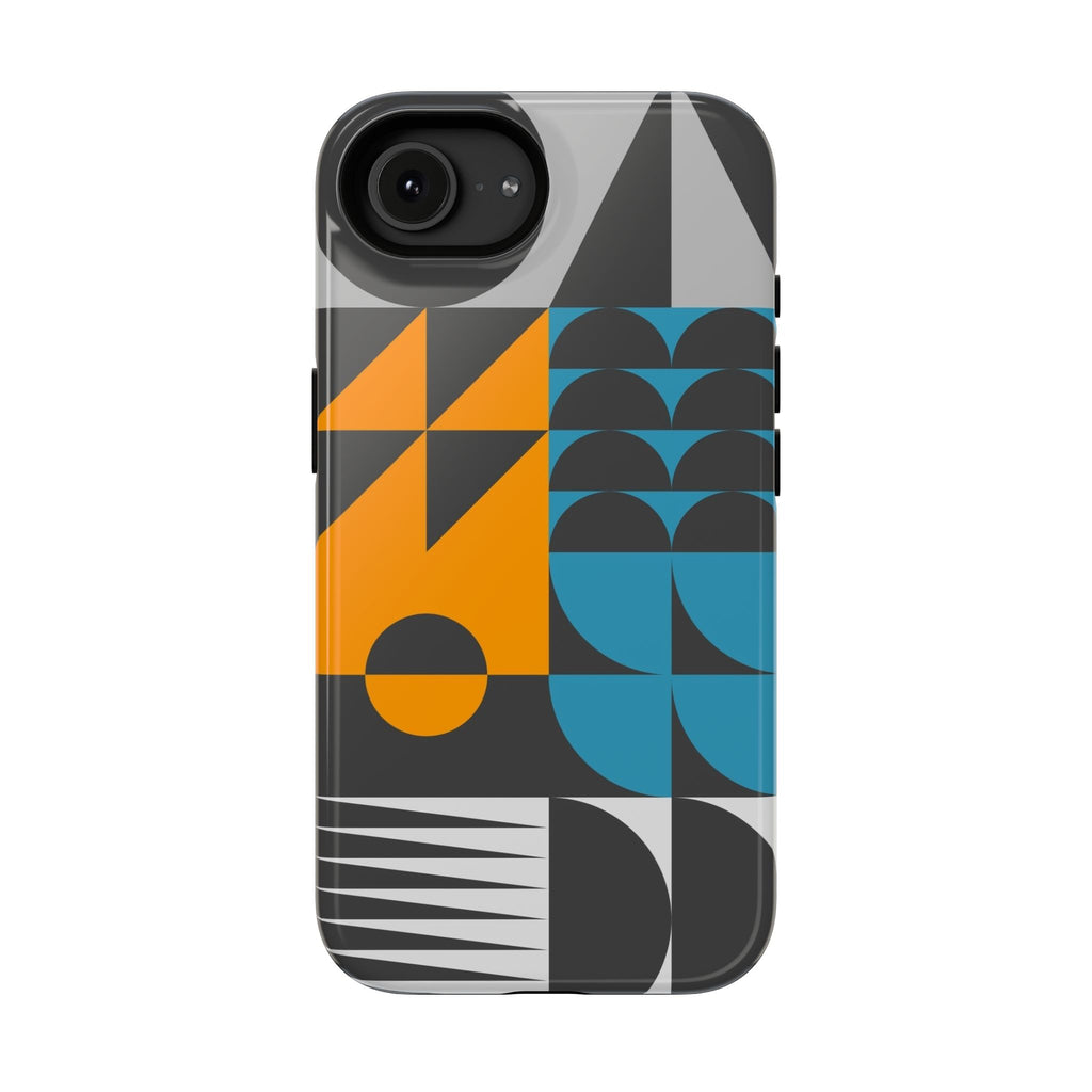 Impact-Resistant Phone Case — Mid-Century Geometric Pattern (Blue & Orange)