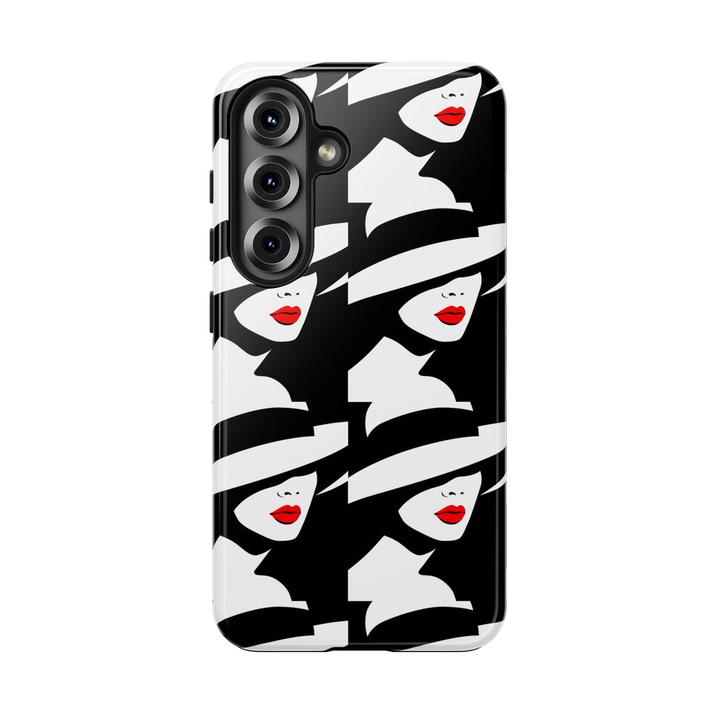 Tough Phone Case — Retro Chic Black & White Lady Pattern with Red Lips