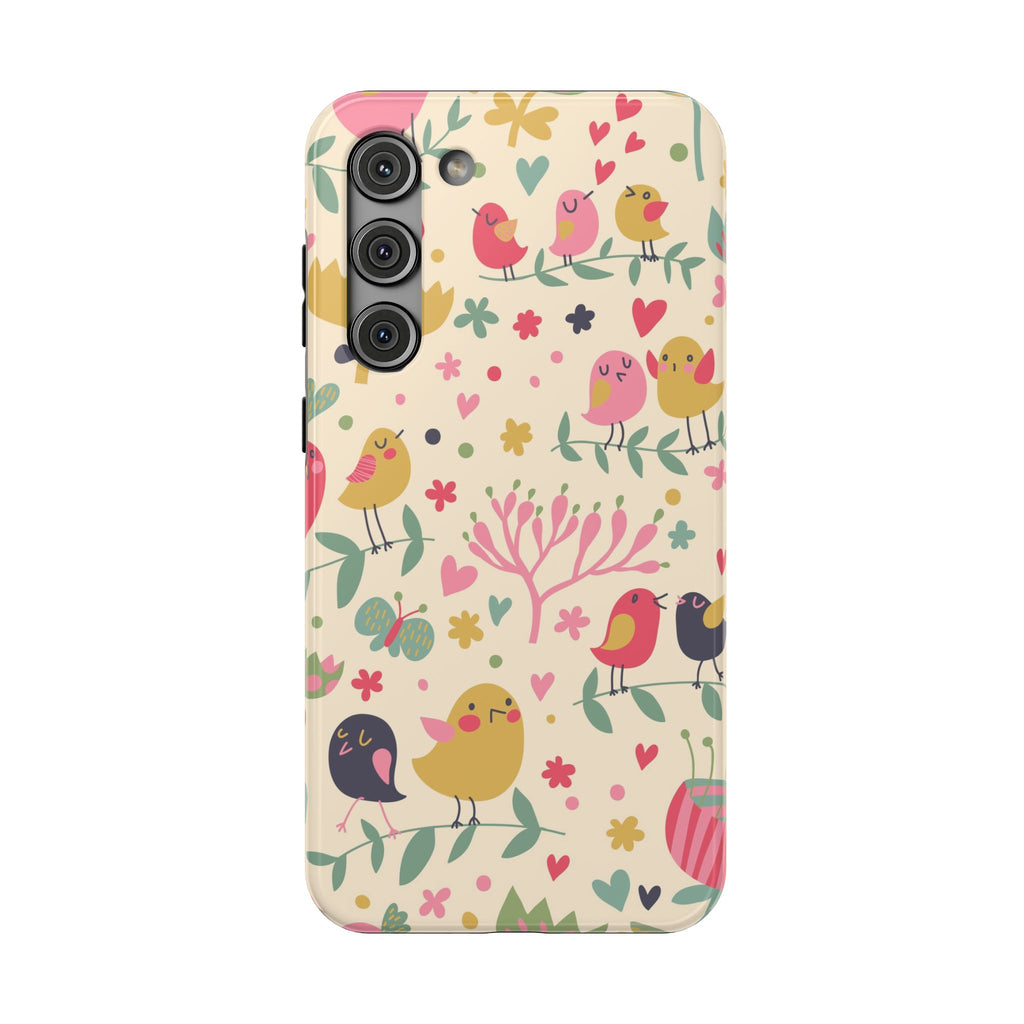 Cute Bird Floral Phone Case, Impact-Resistant