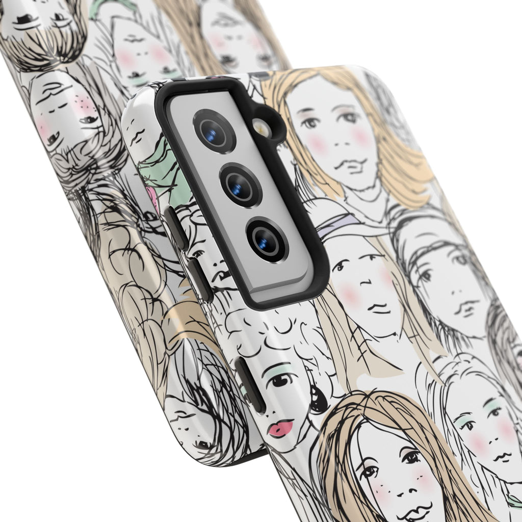 Phone Case — Hand-Drawn Faces Pattern