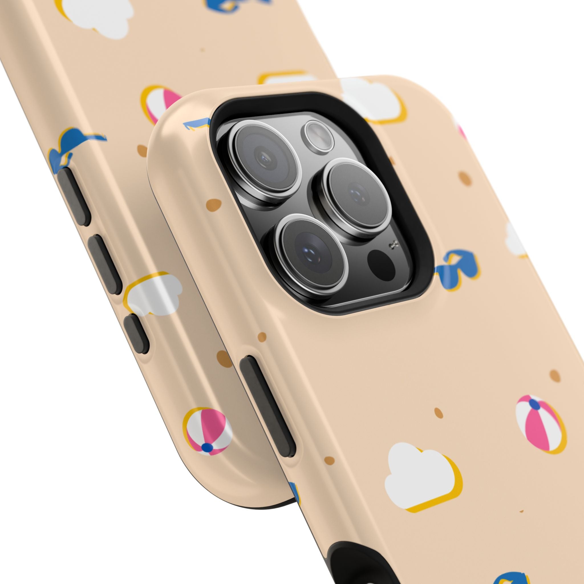 Beach Pattern Impact-Resistant Phone Case — Sunglasses, Beach Ball & Clouds Design