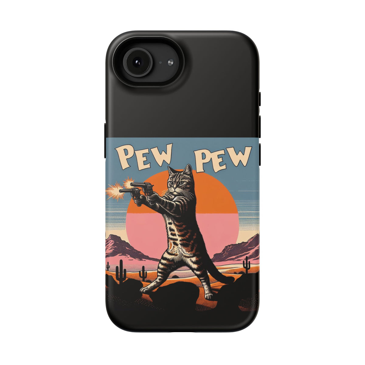 Pew Pew Cat Phone Case — Retro Shooter Impact-Resistant iPhone Cover