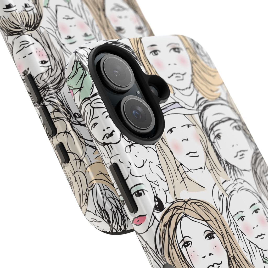 Phone Case — Hand-Drawn Faces Pattern