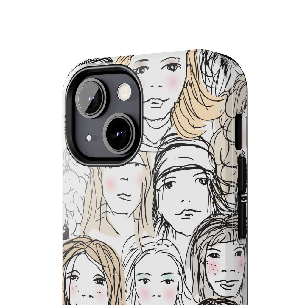 Phone Case — Hand-Drawn Faces Pattern