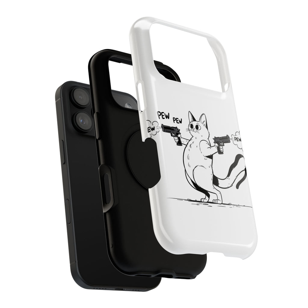 Cat Shooting 'Pew Pew' Phone Case — Impact-Resistant iPhone Cover