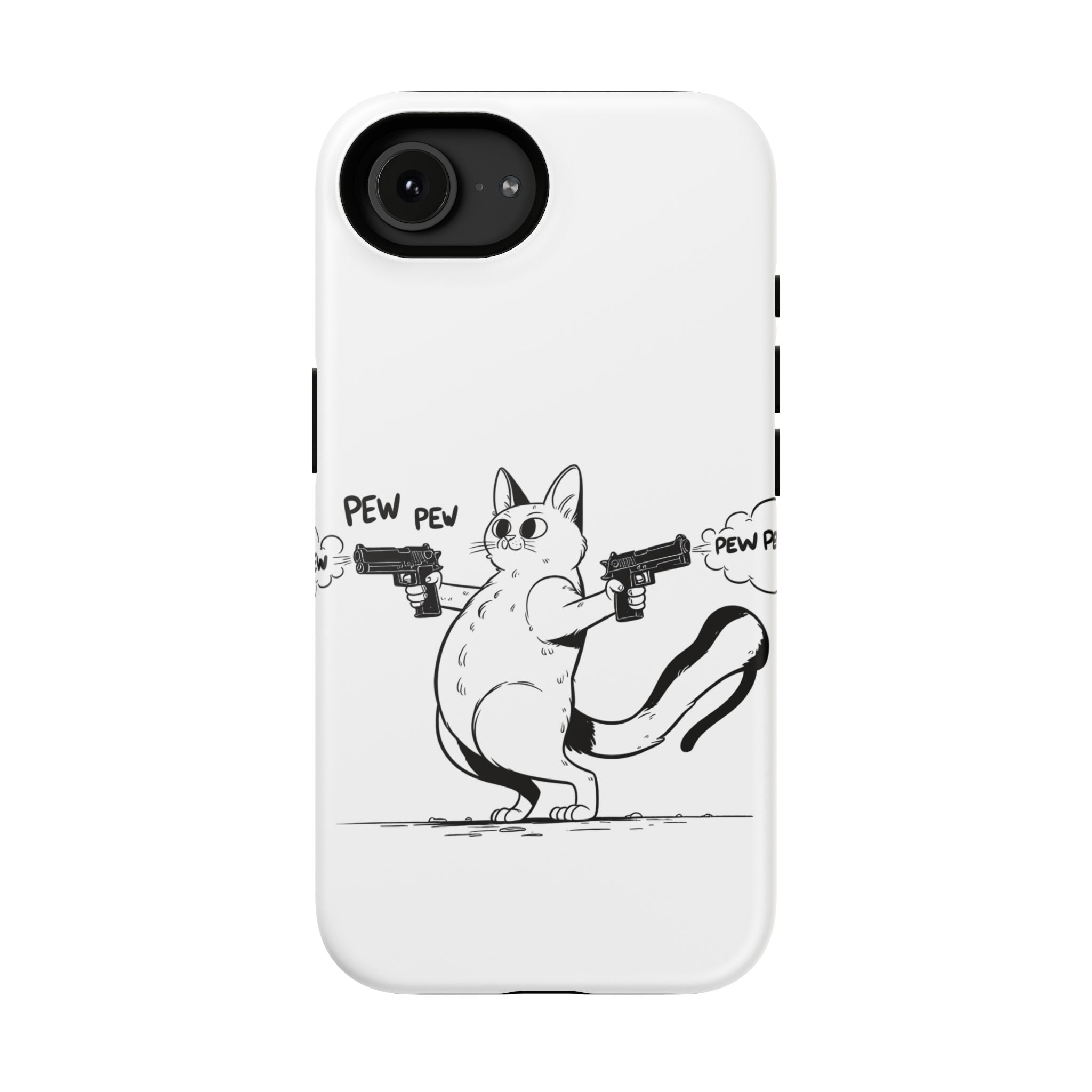 Cat Shooting 'Pew Pew' Phone Case — Impact-Resistant iPhone Cover
