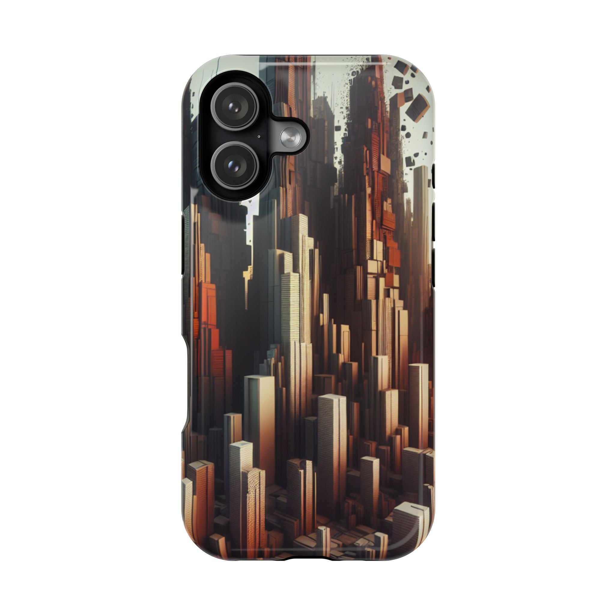 Urban Geometric Impact Resistant Phone Case - Futuristic Cityscape Design