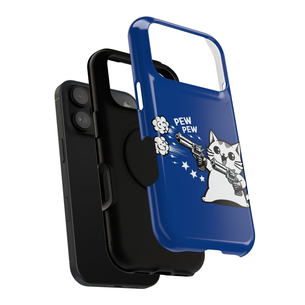 Phone Case — Blue "Pew Pew" Cat Impact-Resistant Case