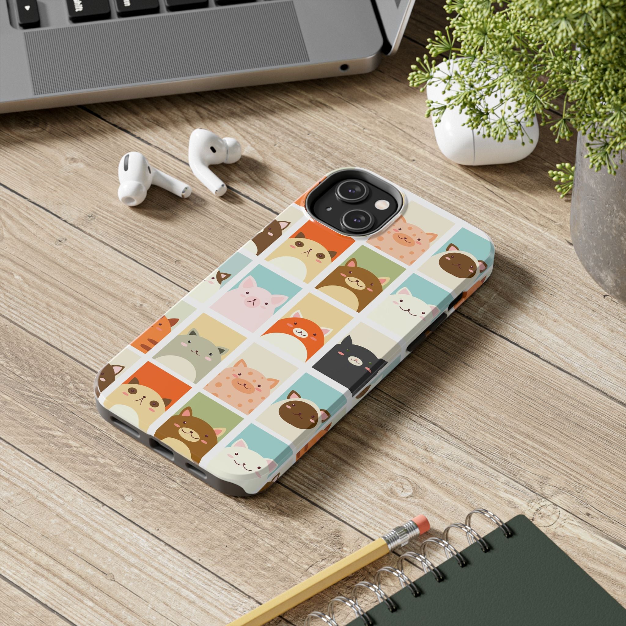 Cute Grid Cats Tough Phone Case