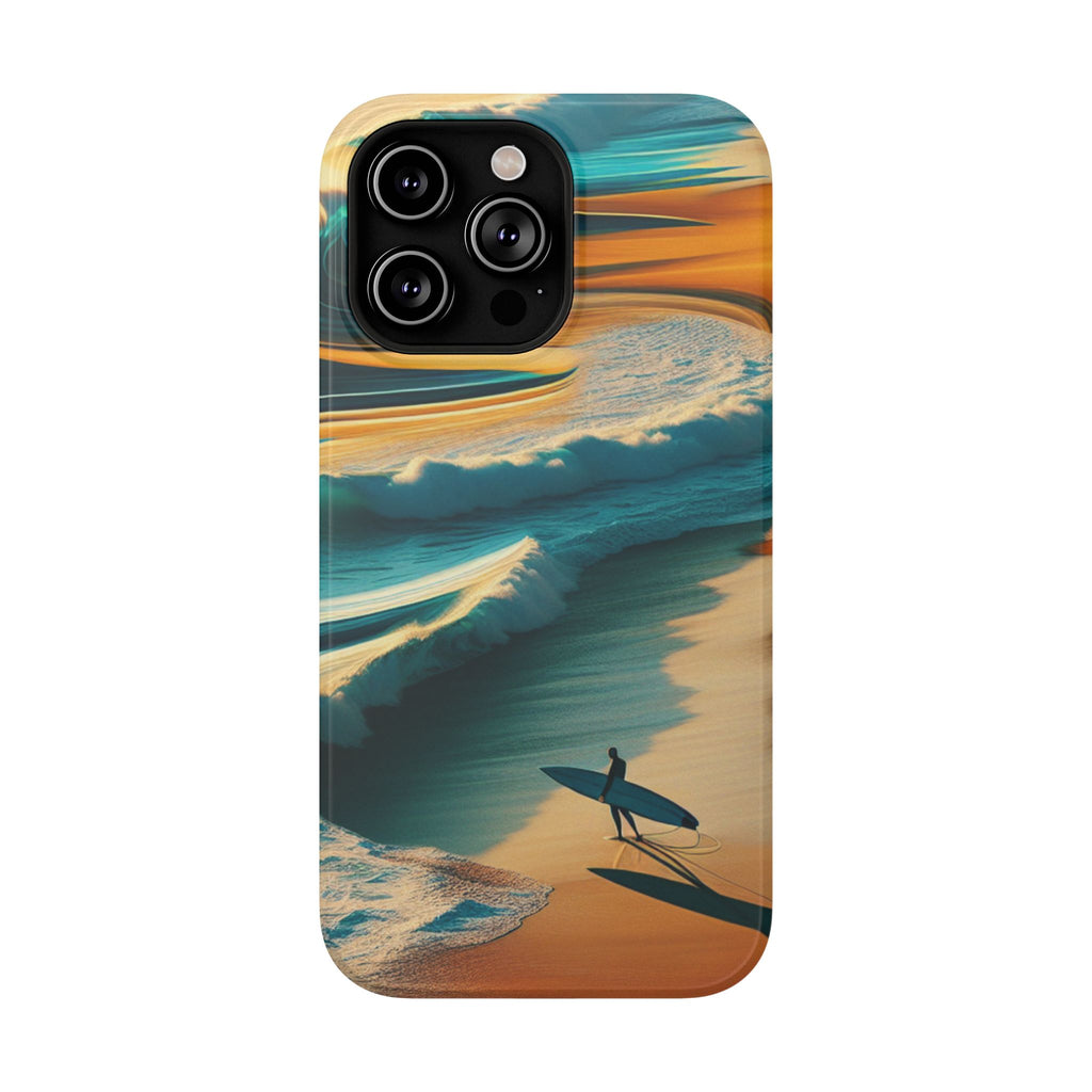 Surf Sunset Impact-Resistant Phone Case — Surfer Silhouette Beach Waves Design