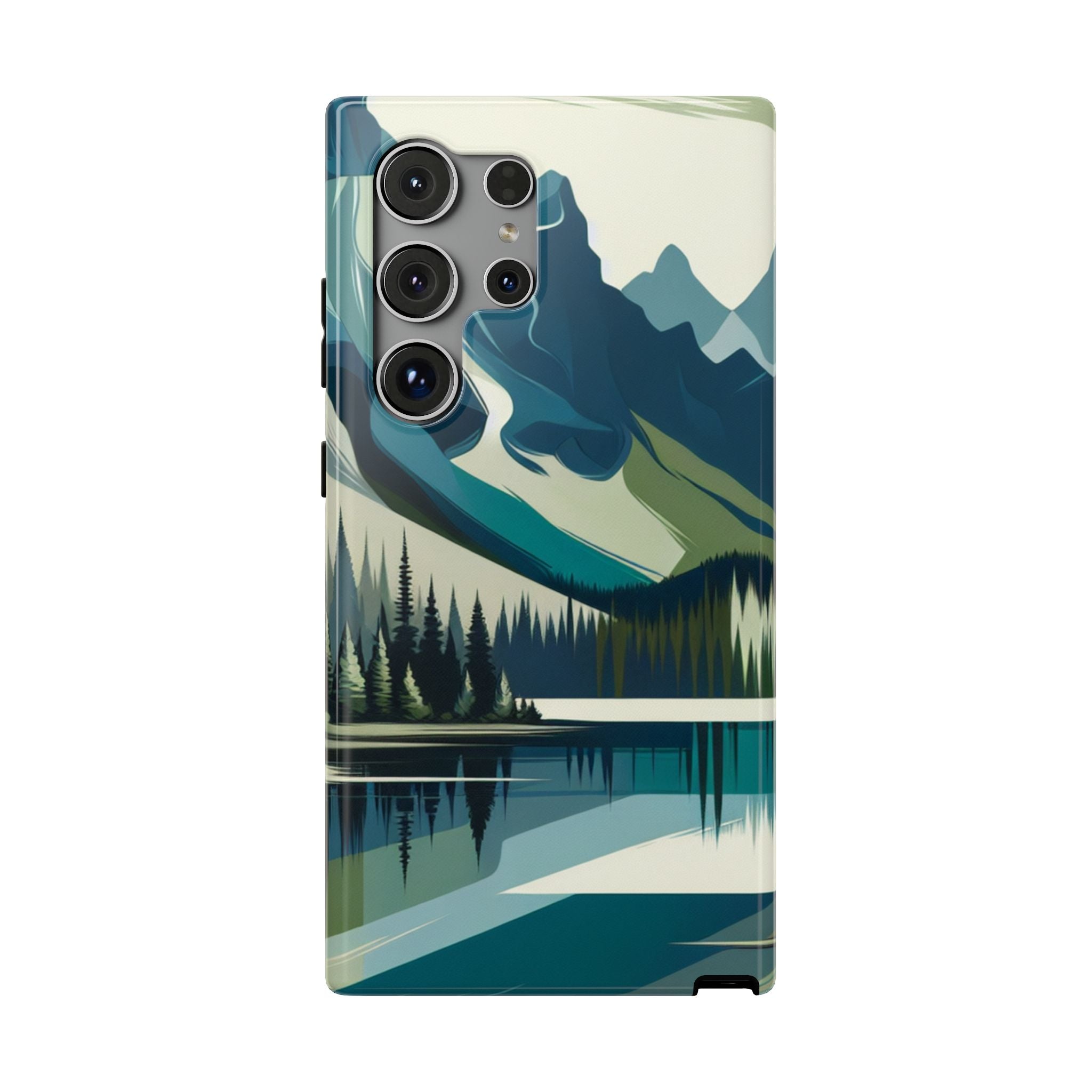 Impact Resistant Phone Case - Mountain Lake with Forest Design