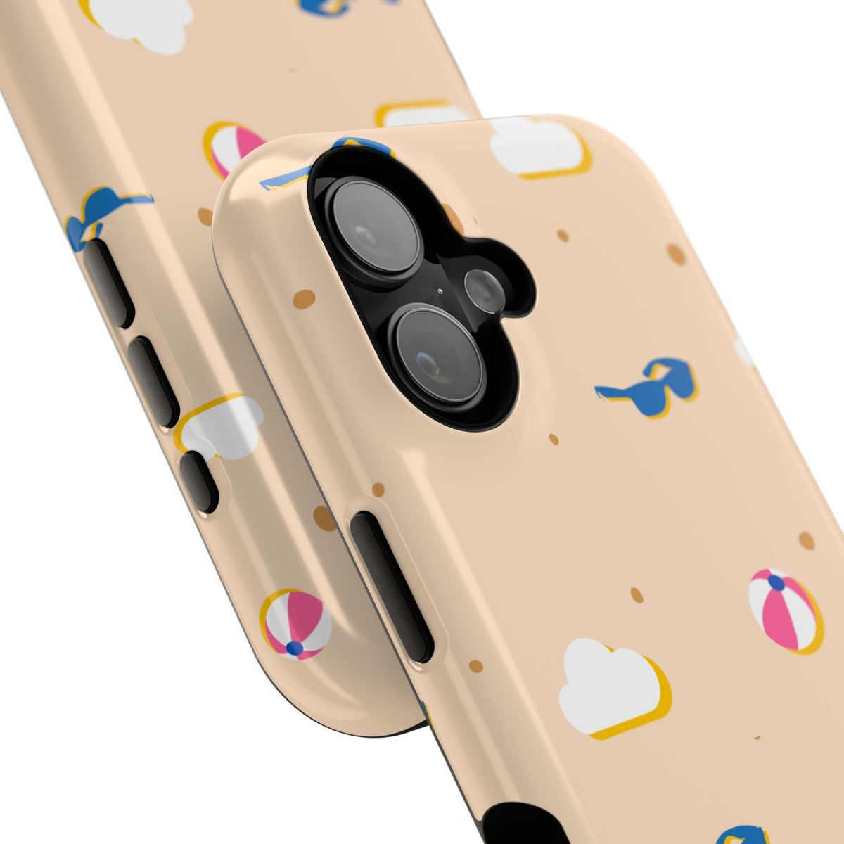 Beach Pattern Impact-Resistant Phone Case — Sunglasses, Beach Ball & Clouds Design