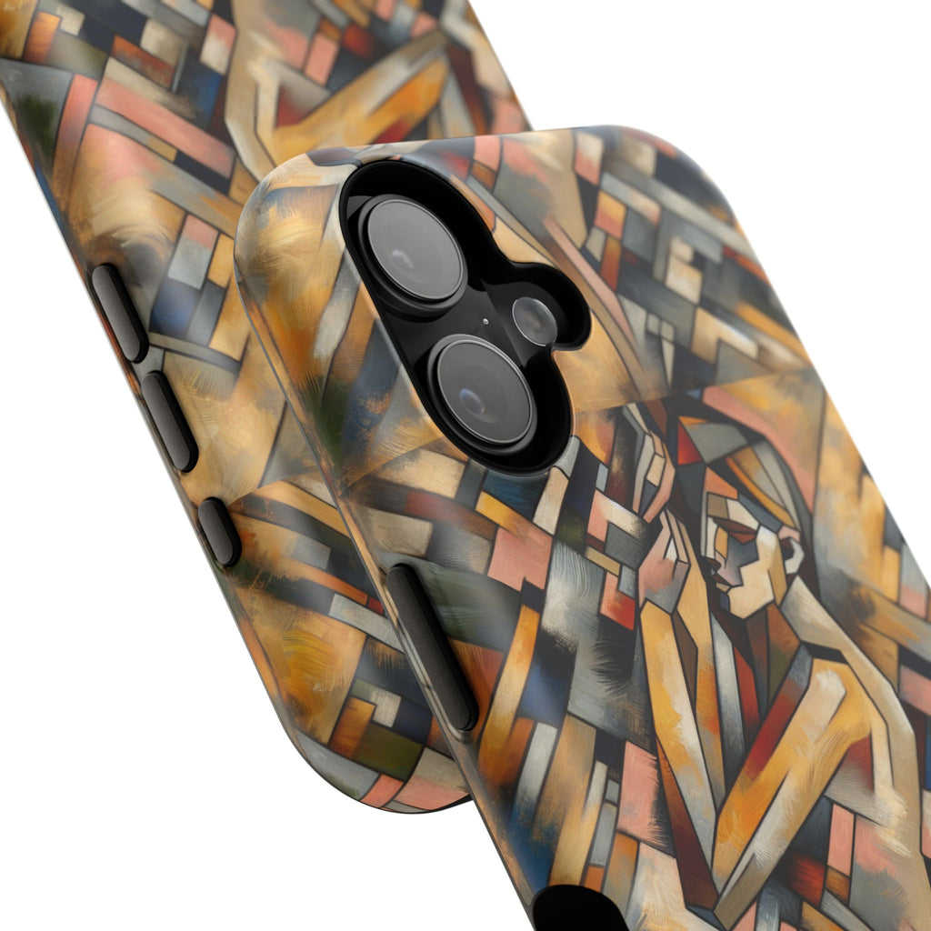 Art Deco Mosaic Phone Case — Geometric Nude Figure Impact-Resistant Case