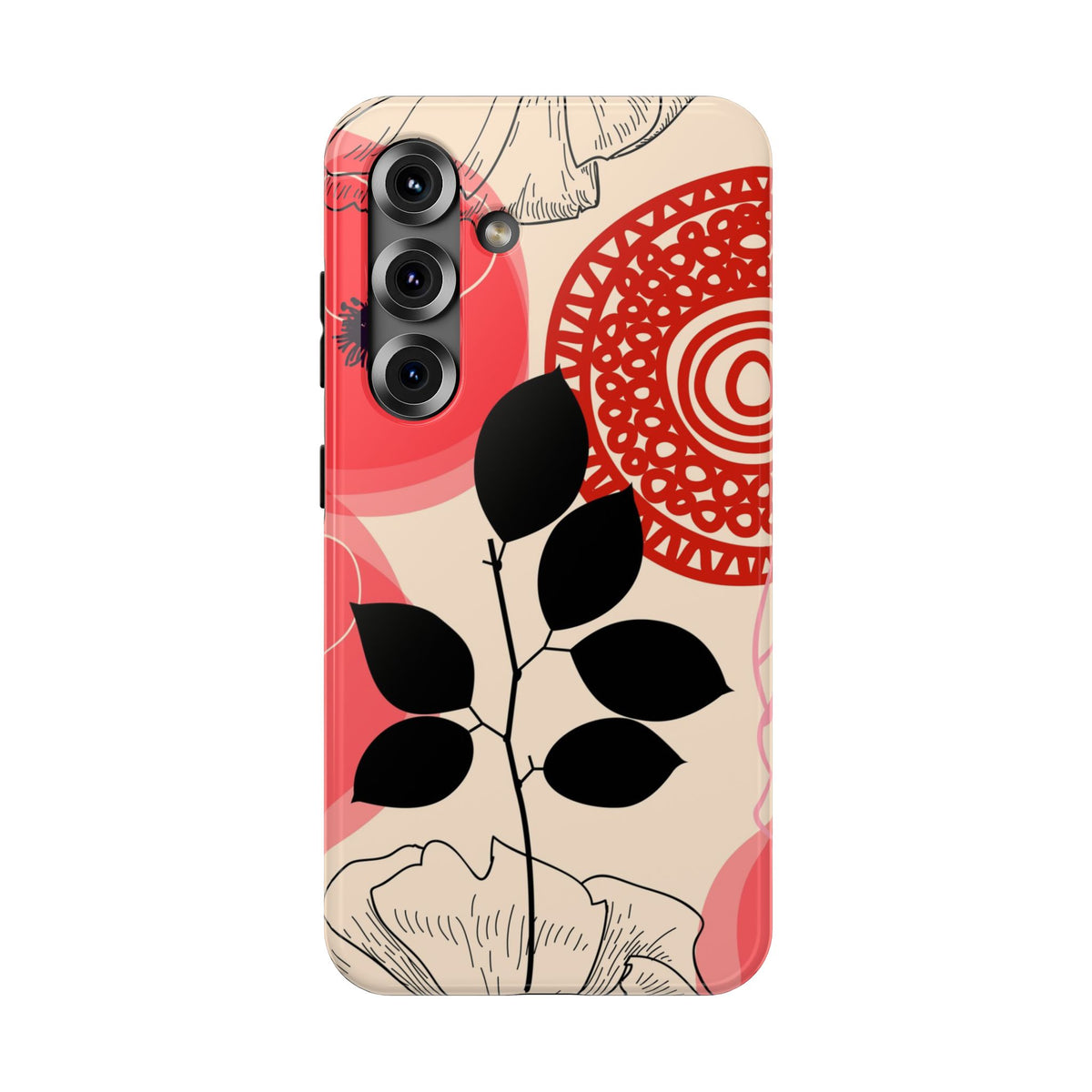 Floral Mandala, Red & Black leaf iPhone Impact-Resistant Phone Cases