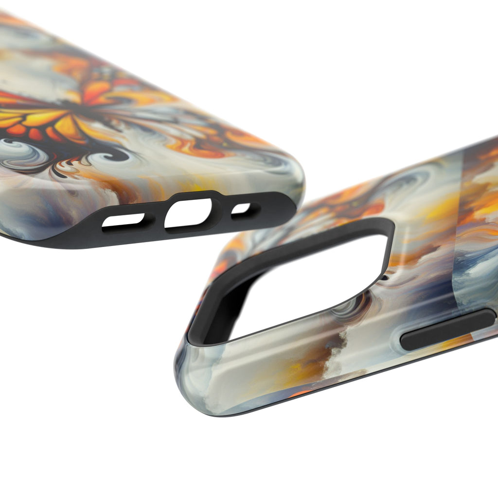 Impact-Resistant Phone Case — Orange & Black Swirl Butterfly Design