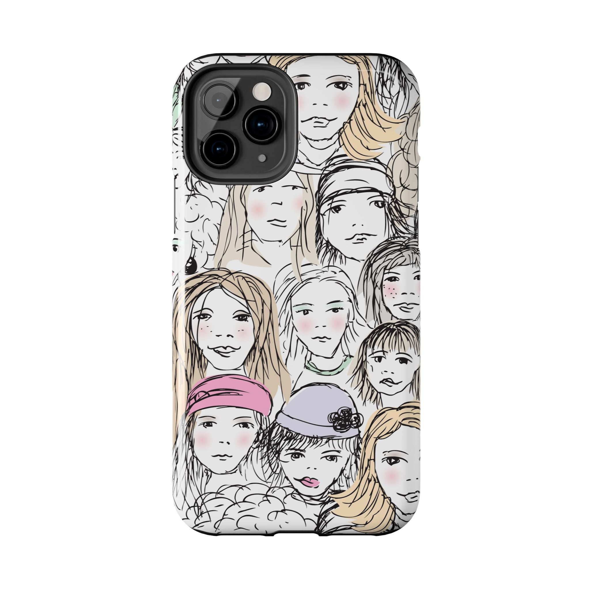 Phone Case — Hand-Drawn Faces Pattern