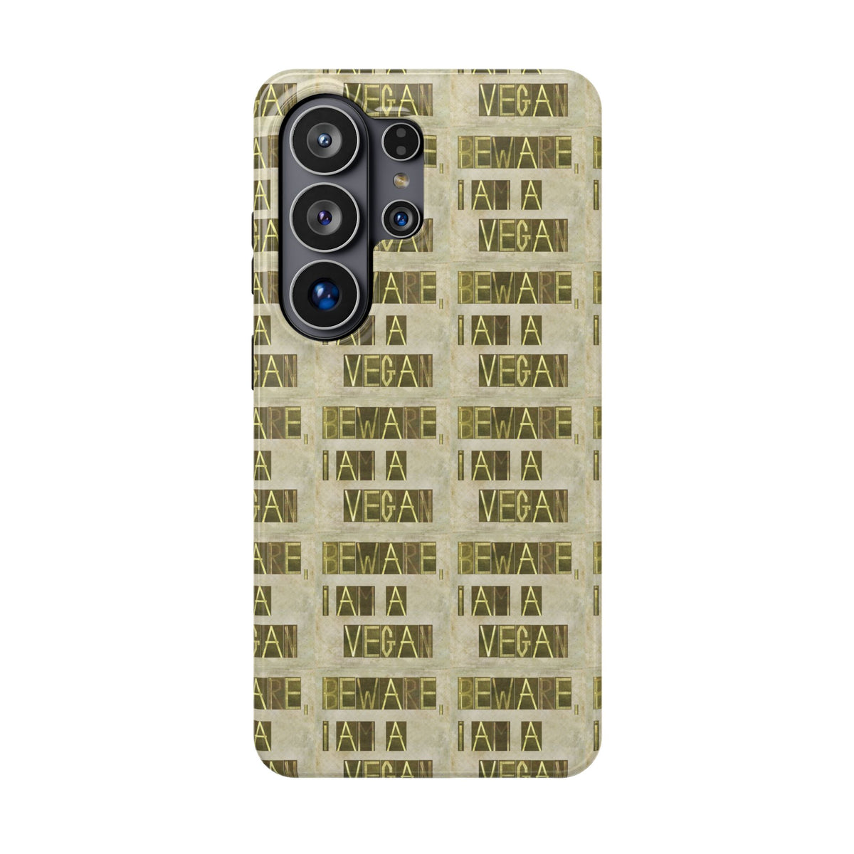 Impact-Resistant Phone Case — Repeated "I AM A VEGAN" Distressed Pattern