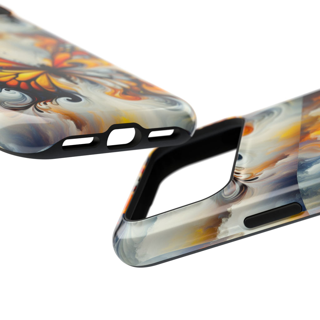 Impact-Resistant Phone Case — Orange & Black Swirl Butterfly Design