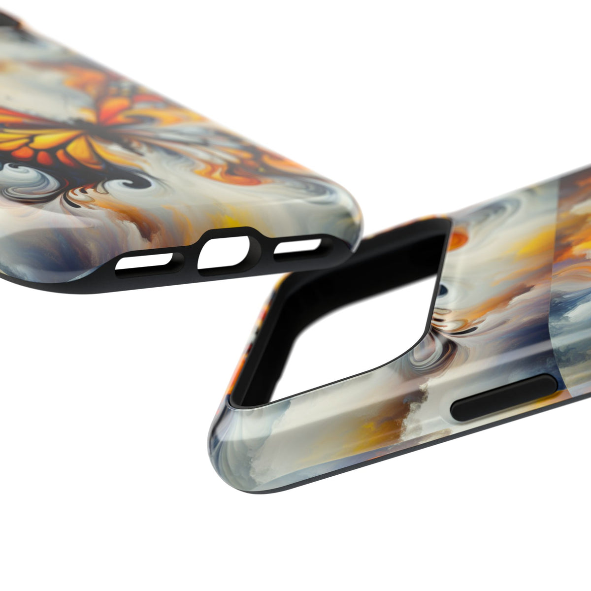Impact-Resistant Phone Case — Orange & Black Swirl Butterfly Design
