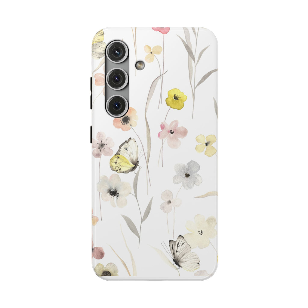 Floral Butterfly Impact-Resistant Phone Case — Pastel Wildflower Protective Cover