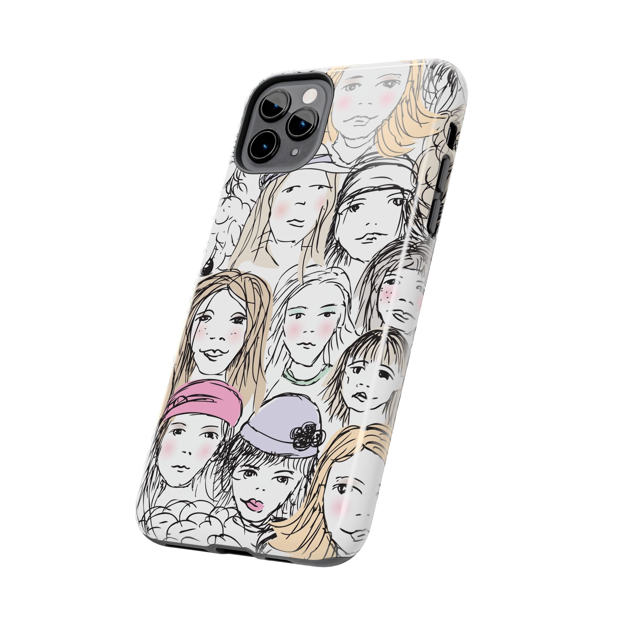 Phone Case — Hand-Drawn Faces Pattern