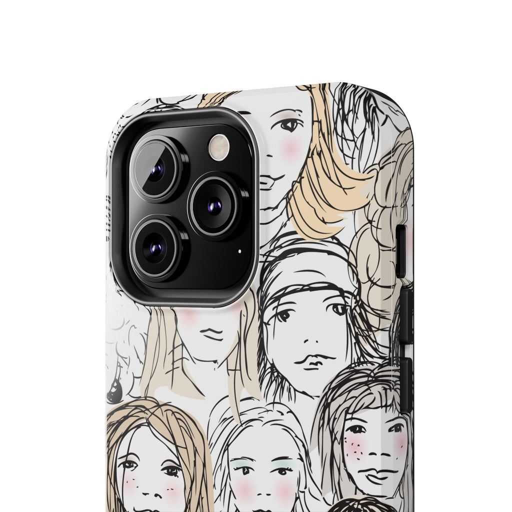 Phone Case — Hand-Drawn Faces Pattern