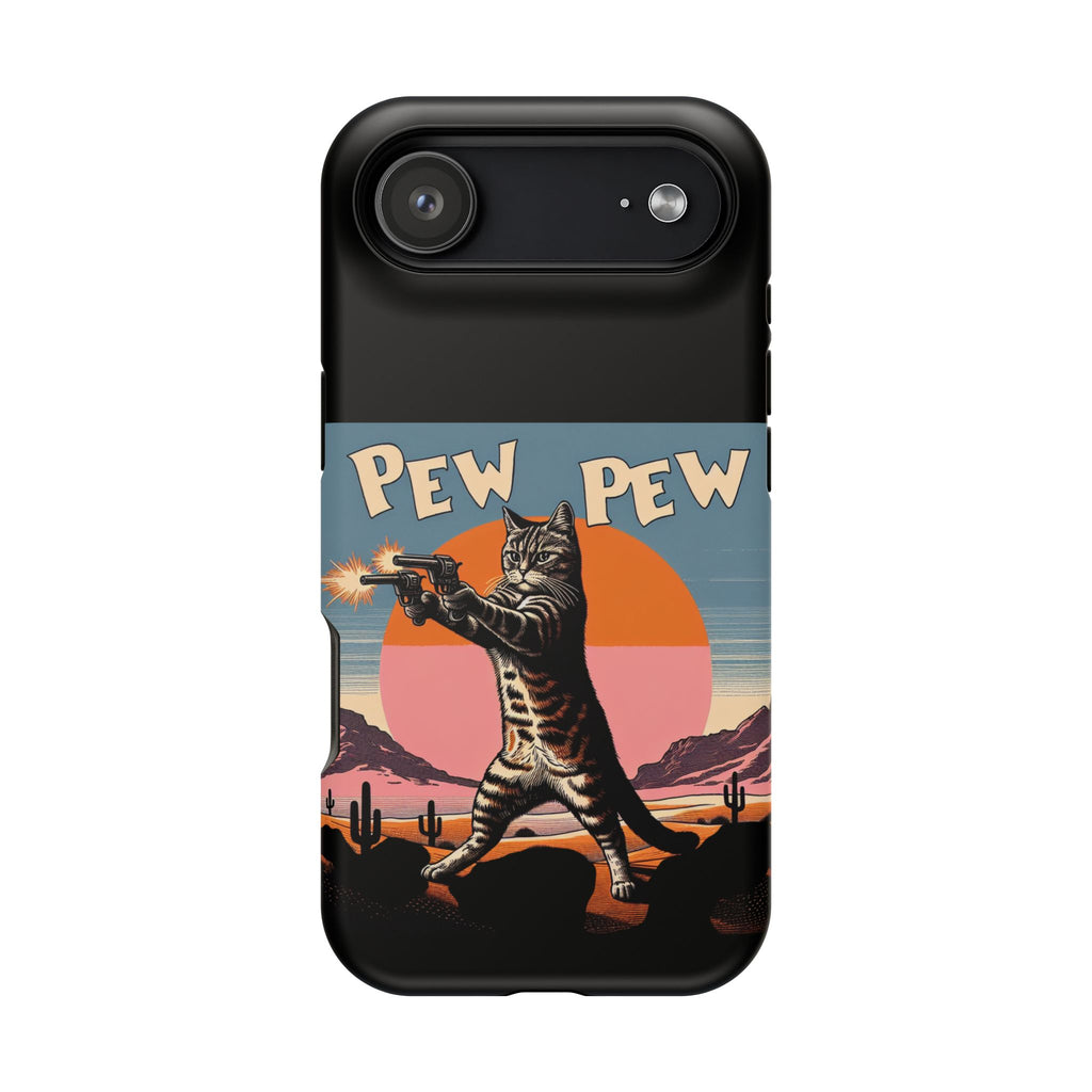 Pew Pew Cat Phone Case — Retro Shooter Impact-Resistant iPhone Cover