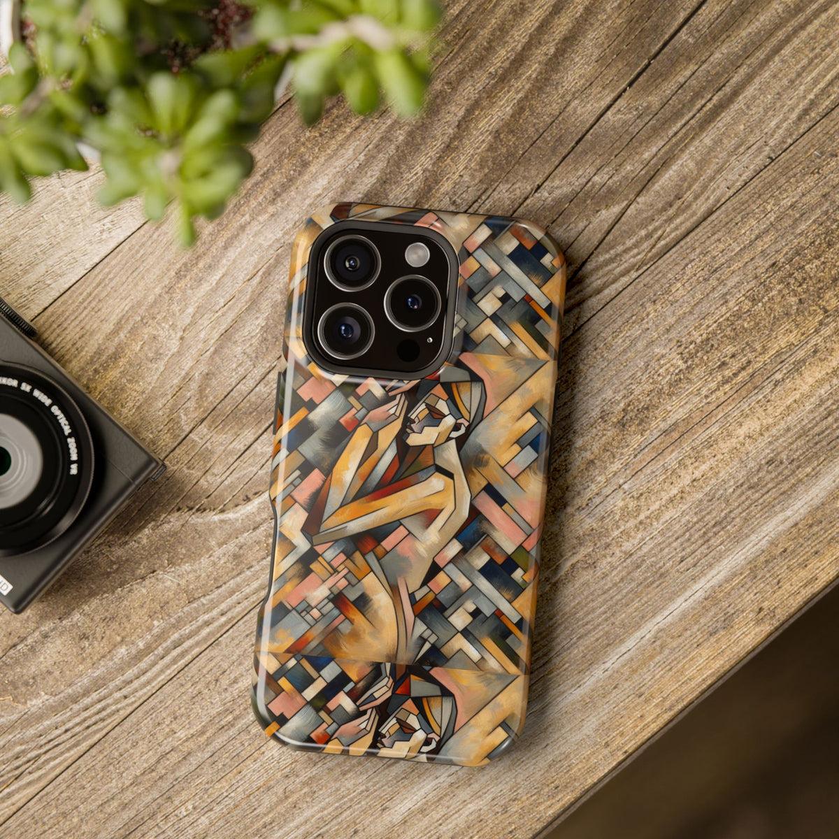 Art Deco Mosaic Phone Case — Geometric Nude Figure Impact-Resistant Case