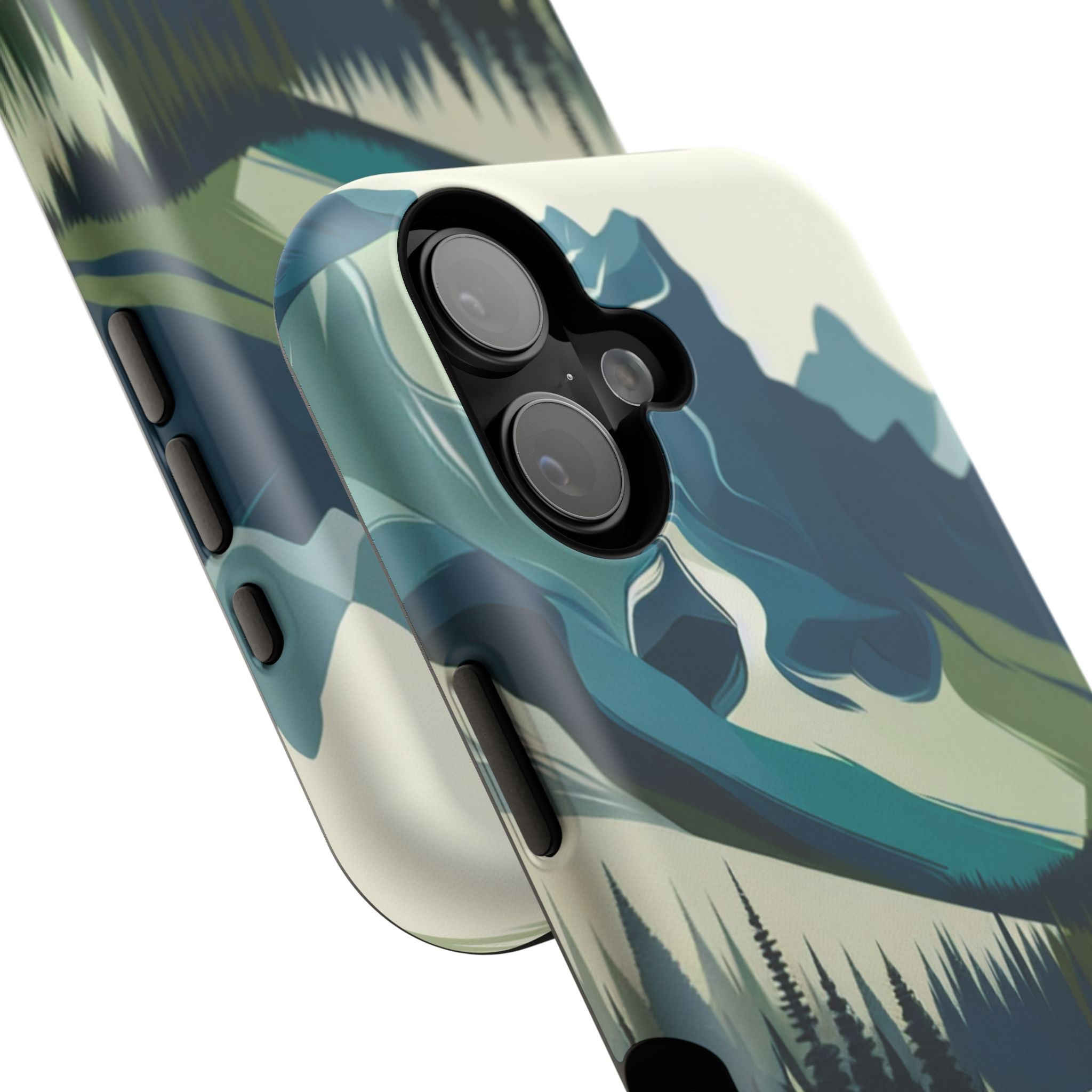 Impact Resistant Phone Case - Mountain Lake with Forest Design