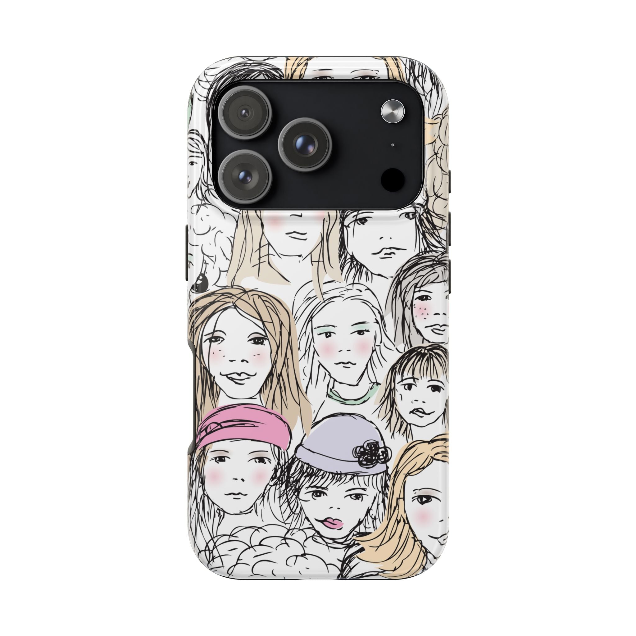 Phone Case — Hand-Drawn Faces Pattern