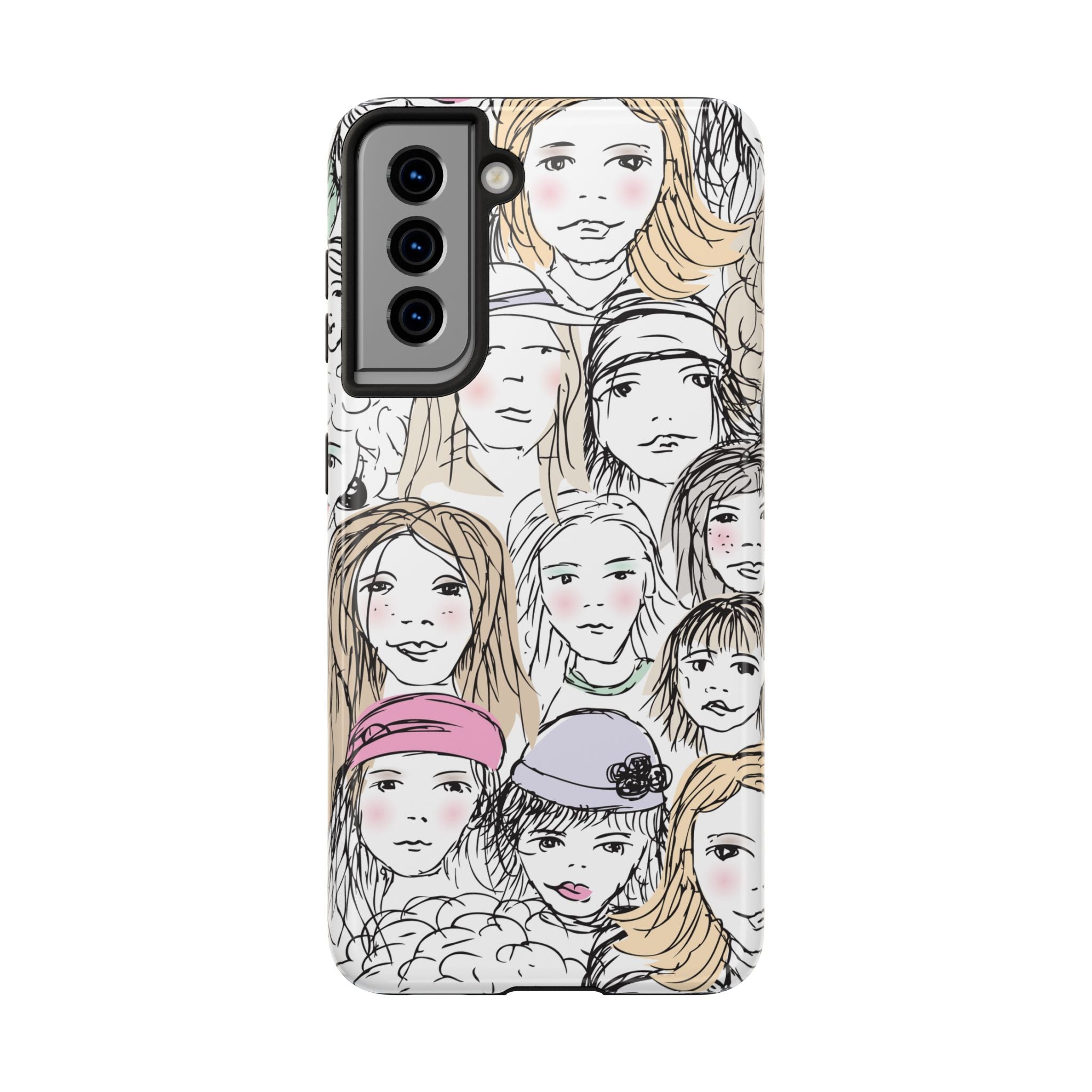 Phone Case — Hand-Drawn Faces Pattern