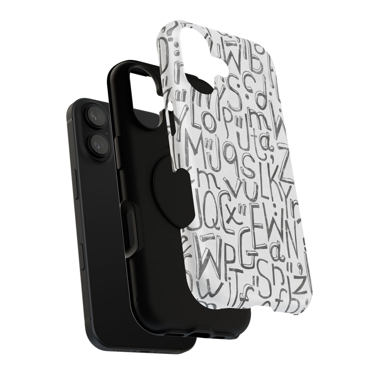 Monochrome Letter Pattern Impact-Resistant Case for iPhone