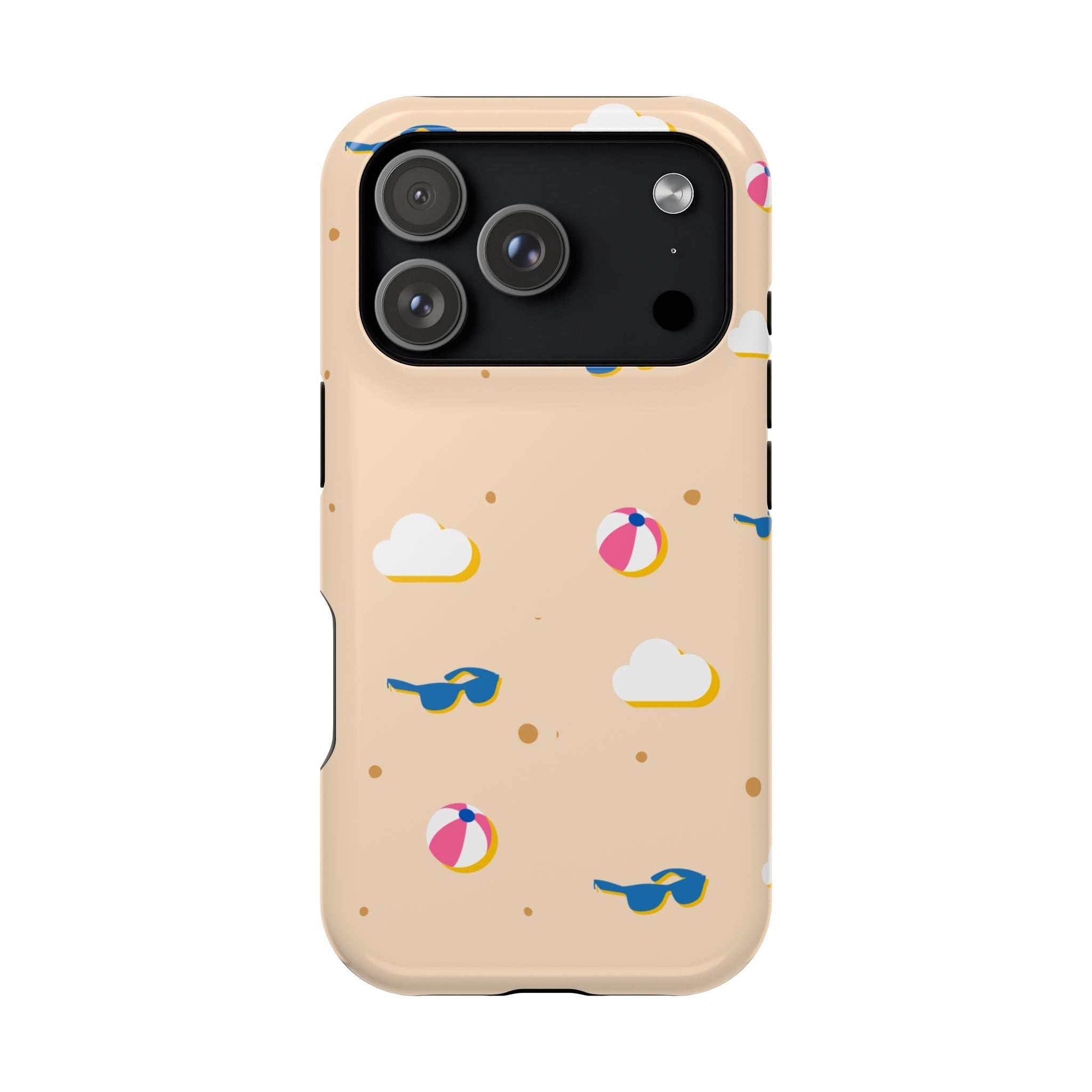 Beach Pattern Impact-Resistant Phone Case — Sunglasses, Beach Ball & Clouds Design