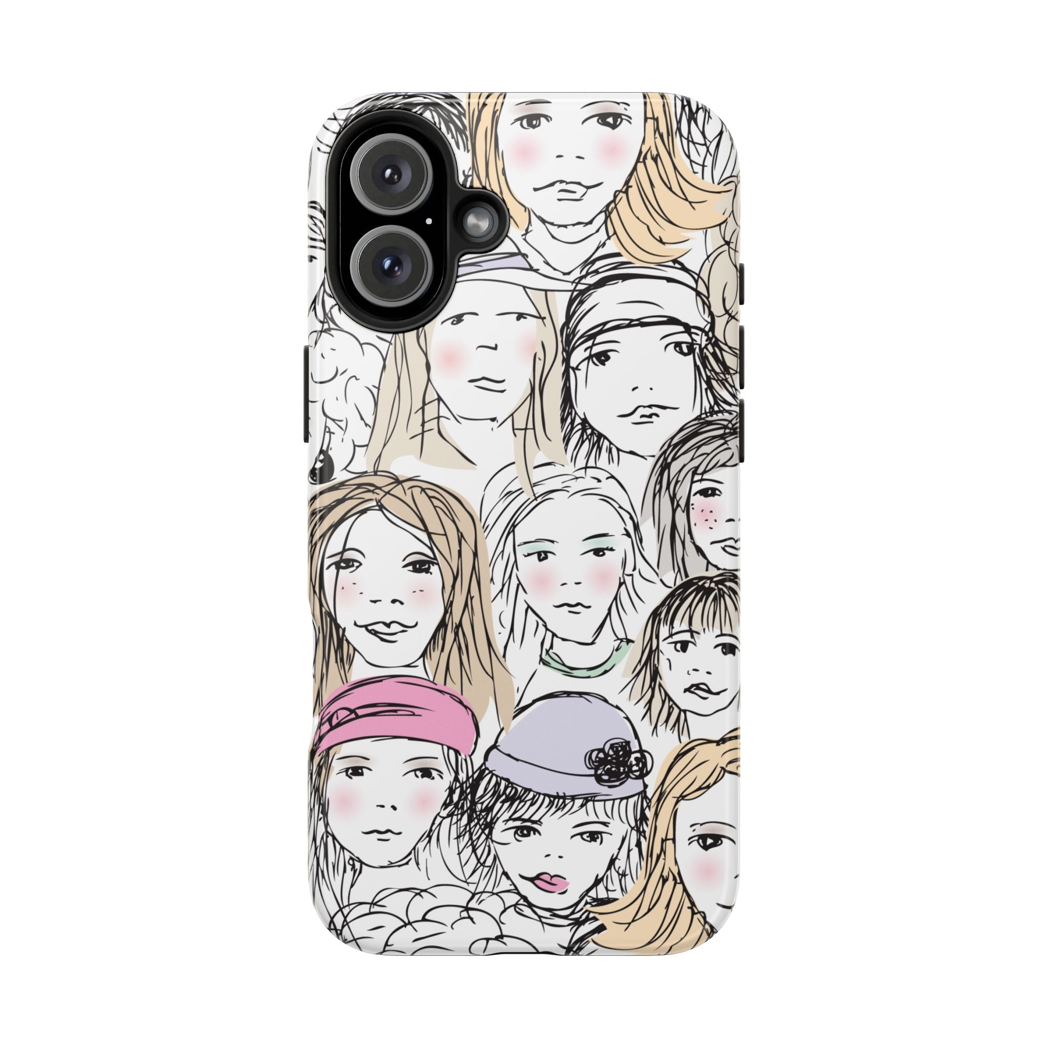 Phone Case — Hand-Drawn Faces Pattern