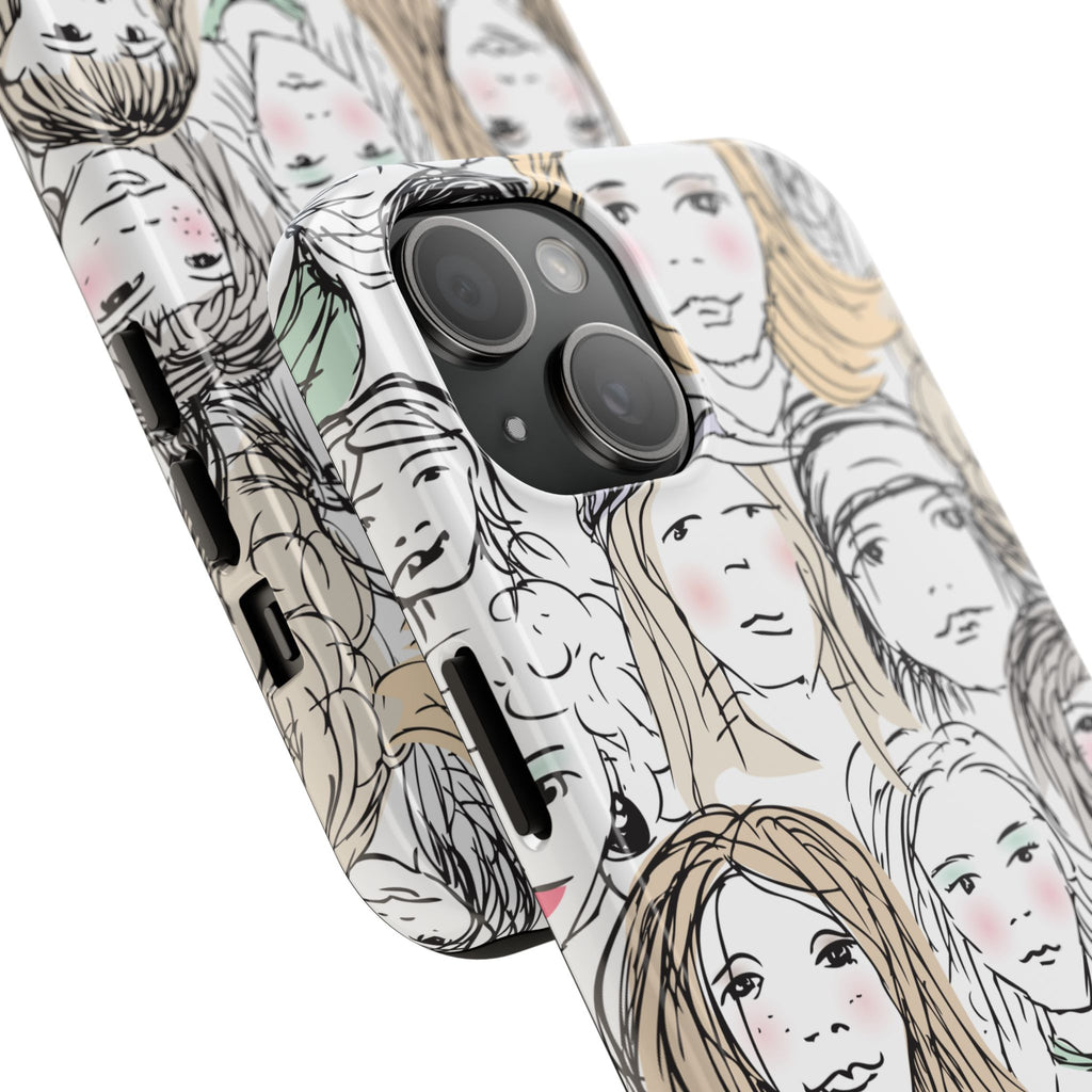Phone Case — Hand-Drawn Faces Pattern