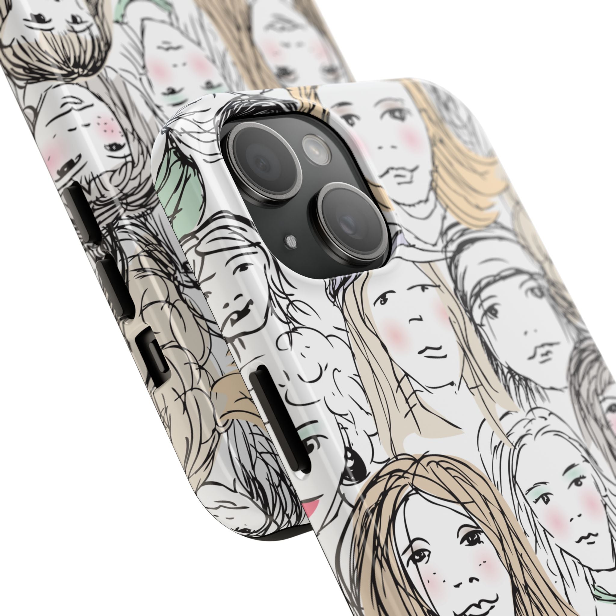 Phone Case — Hand-Drawn Faces Pattern