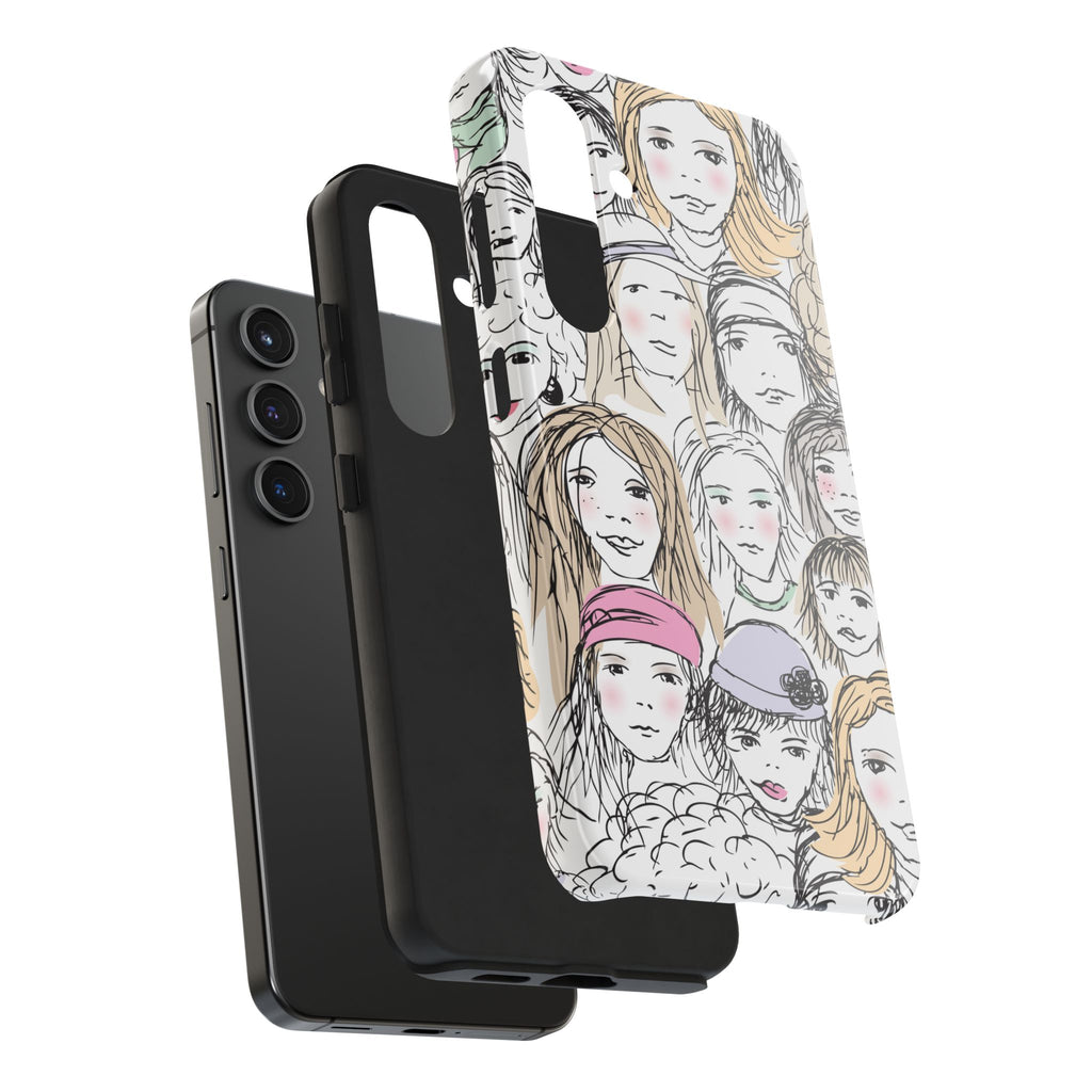 Phone Case — Hand-Drawn Faces Pattern