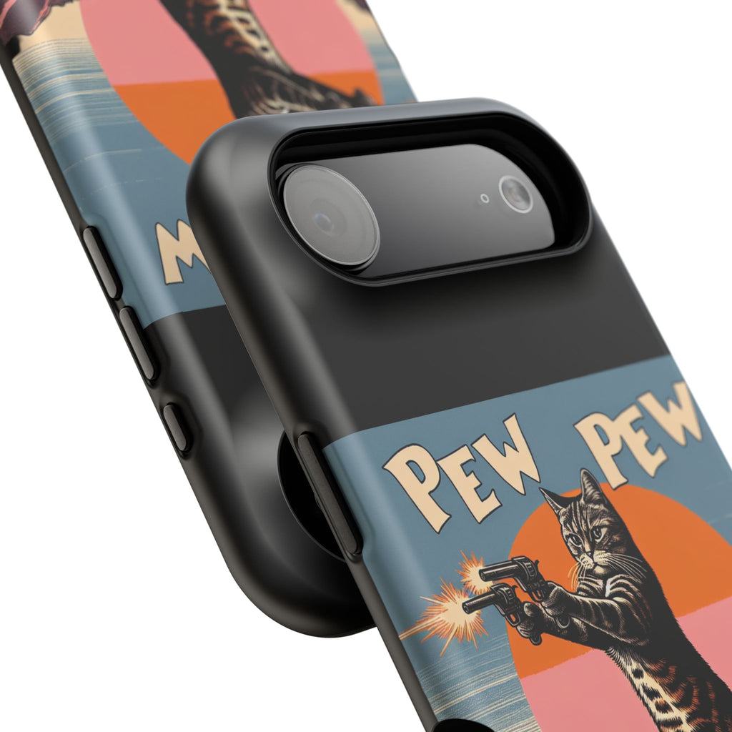 Phone Case - Retro 'Pew Pew' Shooting Cat Impact-Resistant Case
