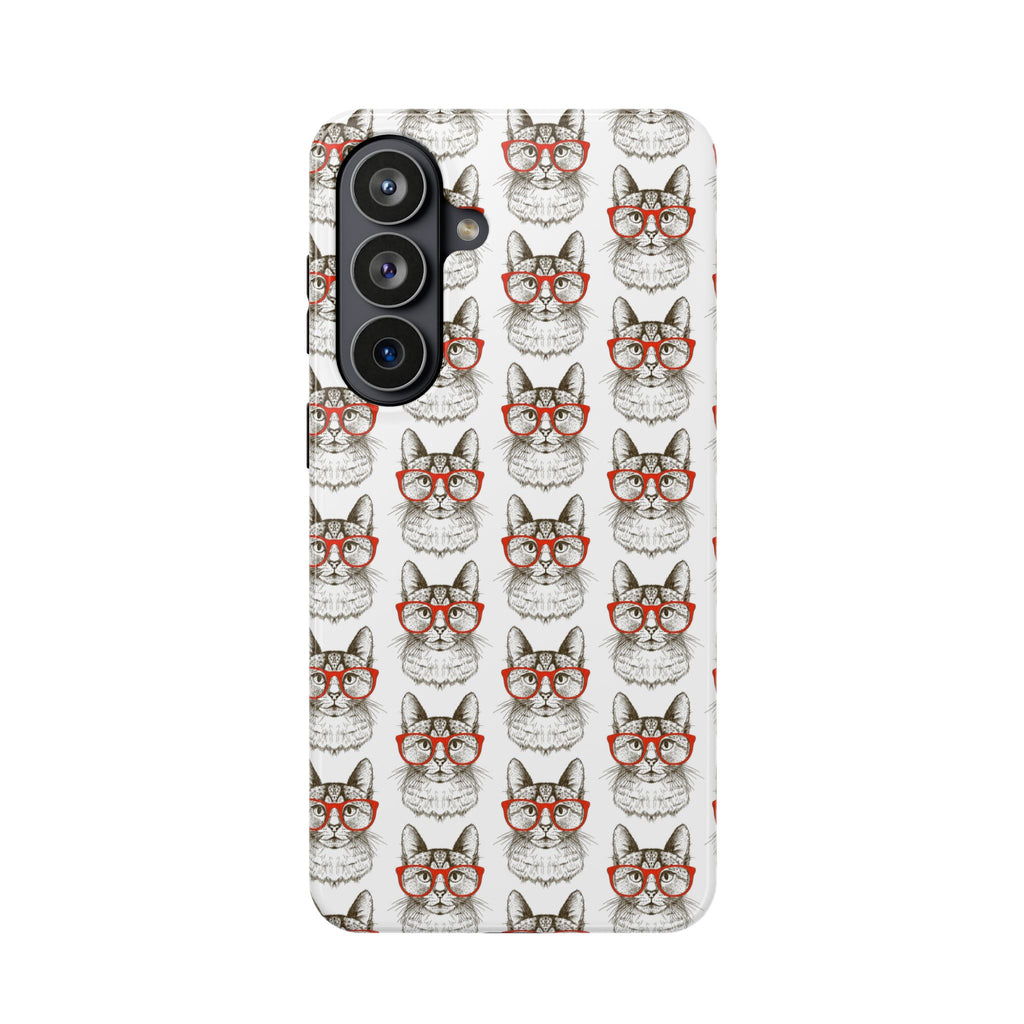 Phone Case — Retro Cat Pattern with Red Glasses (Impact-Resistant)