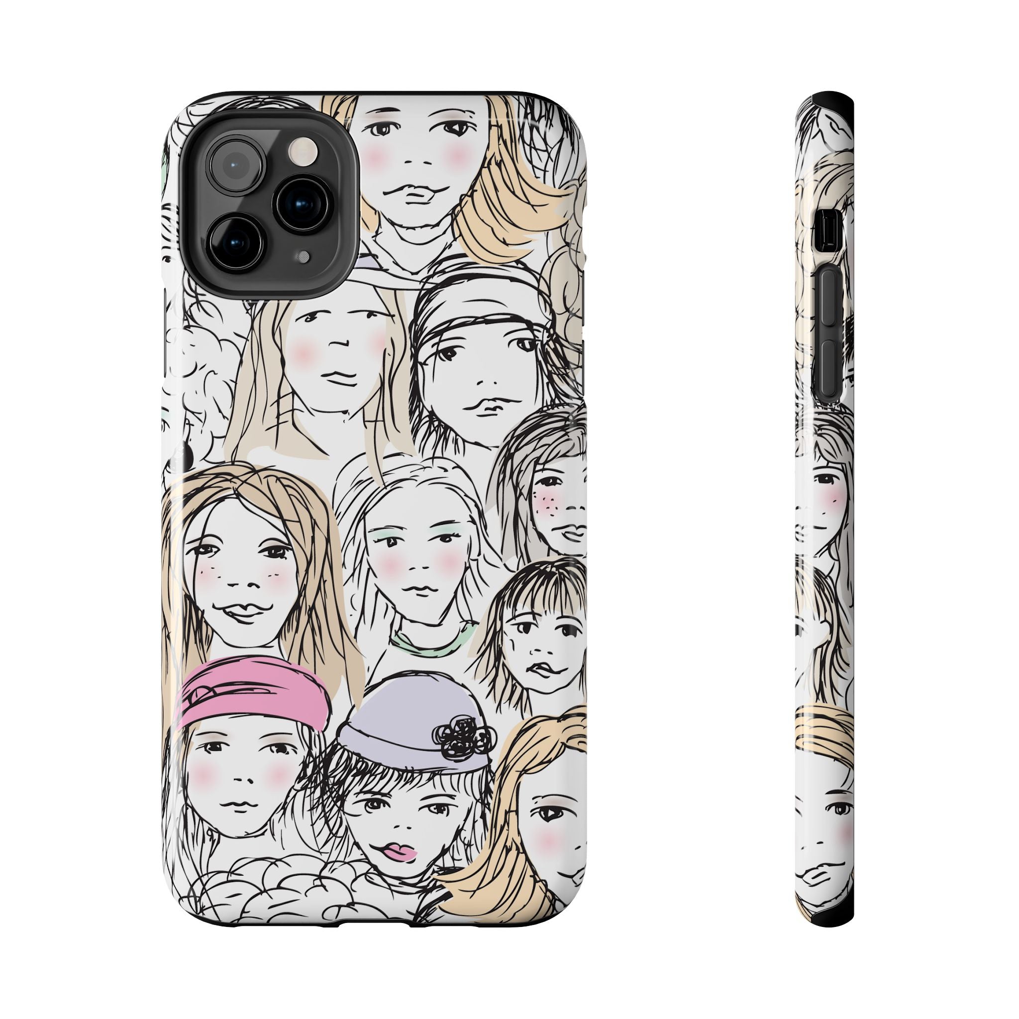 Phone Case — Hand-Drawn Faces Pattern