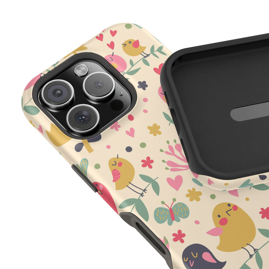 Cute Bird Floral Phone Case, Impact-Resistant