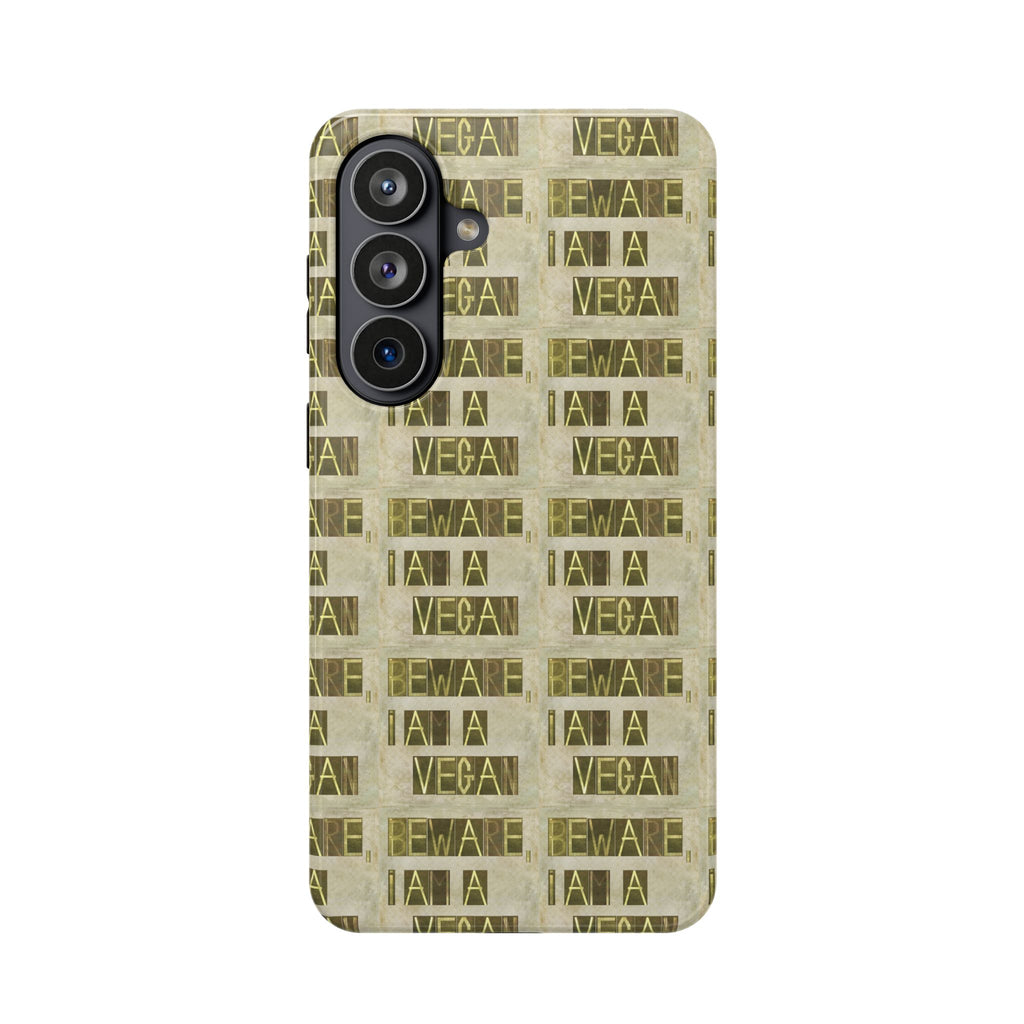 Impact-Resistant Phone Case — Repeated "I AM A VEGAN" Distressed Pattern