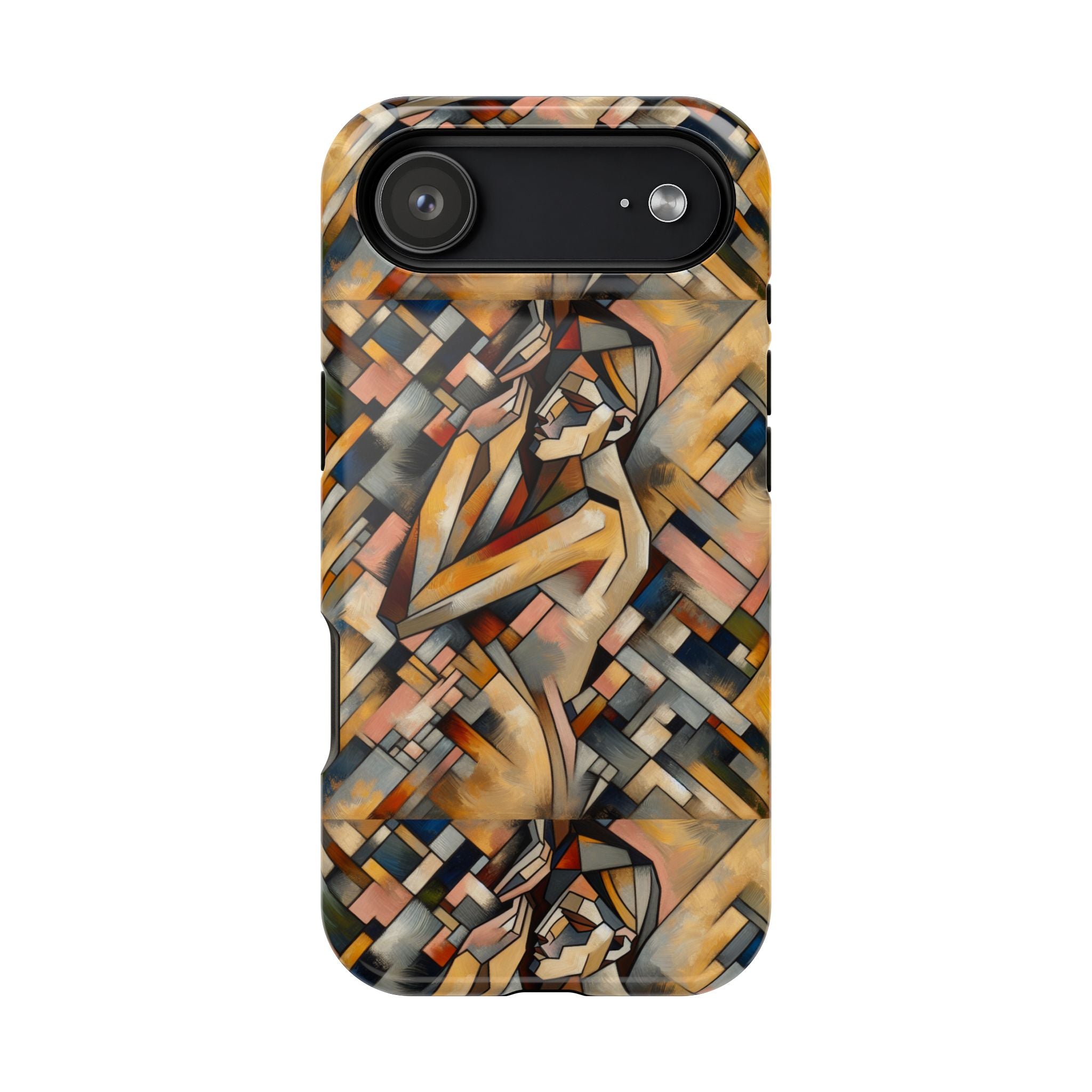 Art Deco Mosaic Phone Case — Geometric Nude Figure Impact-Resistant Case
