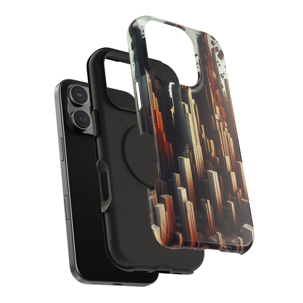 Urban Geometric Impact Resistant Phone Case - Futuristic Cityscape Design