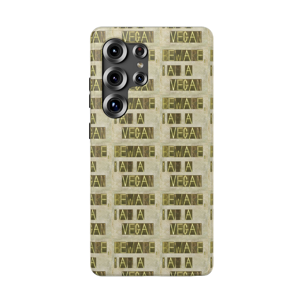 Impact-Resistant Phone Case — Repeated "I AM A VEGAN" Distressed Pattern