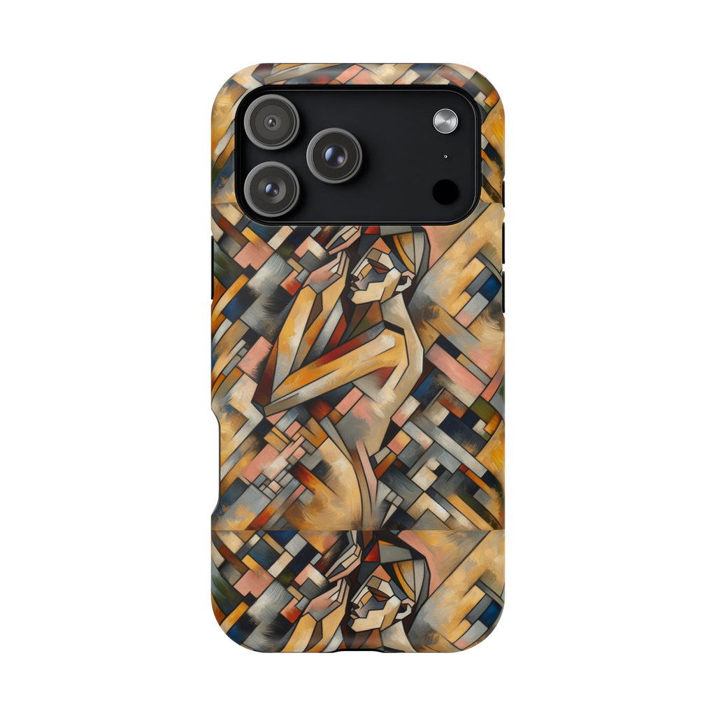 Art Deco Mosaic Phone Case — Geometric Nude Figure Impact-Resistant Case