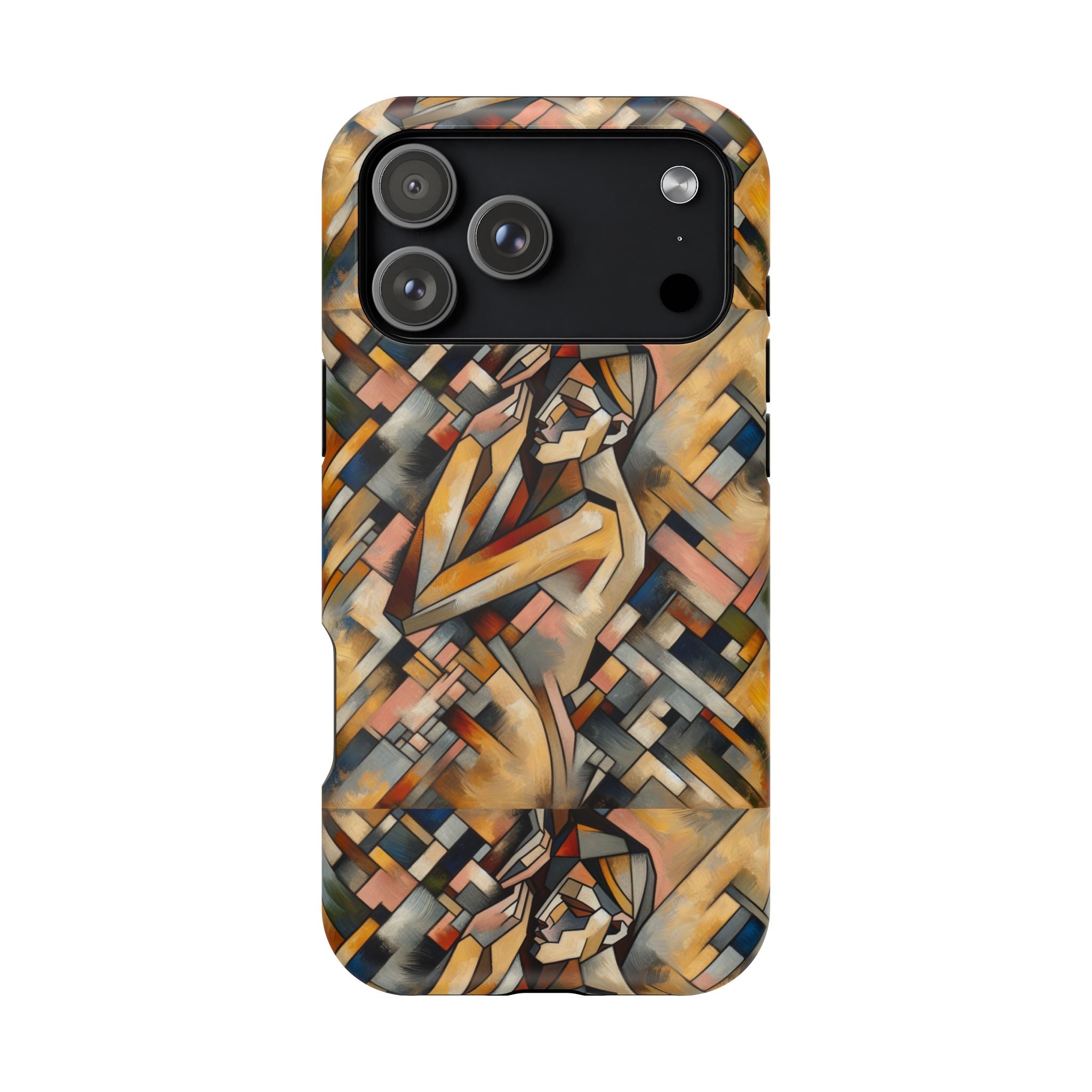 Art Deco Mosaic Phone Case — Geometric Nude Figure Impact-Resistant Case