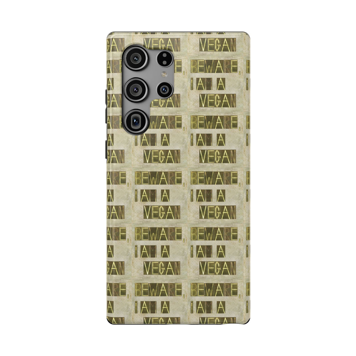 Impact-Resistant Phone Case — Repeated "I AM A VEGAN" Distressed Pattern